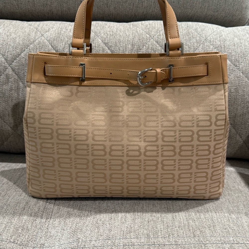 Cream/Silver Balenciaga BB-Pattern Handbag